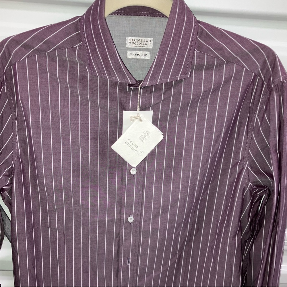 BRUNELLO CUCINELLI [NWT] Men's BASIC FIT Pinstriped Cotton Shirt in SIZE SMALL